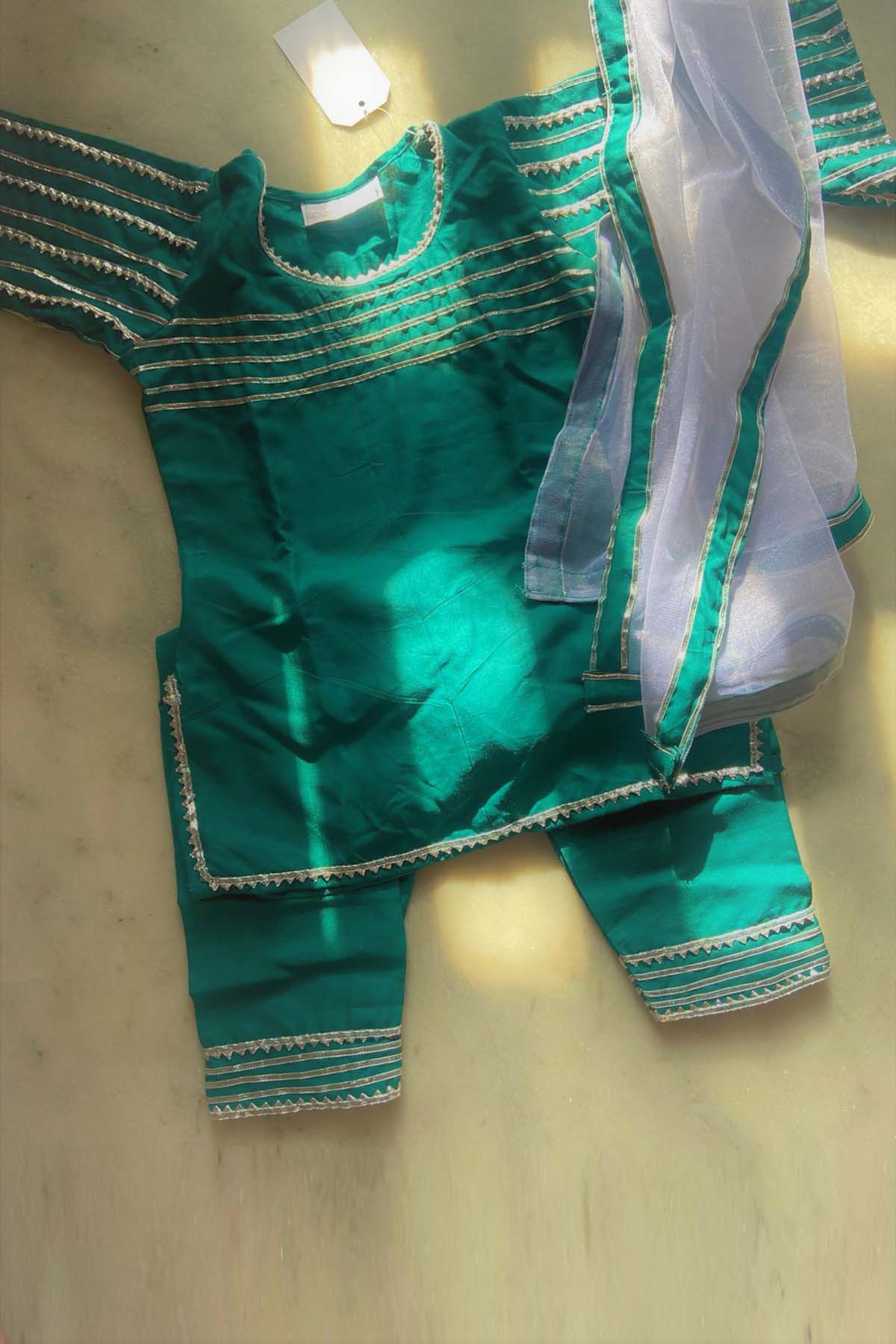 Teal Silver Lace Embellished Kurta Set