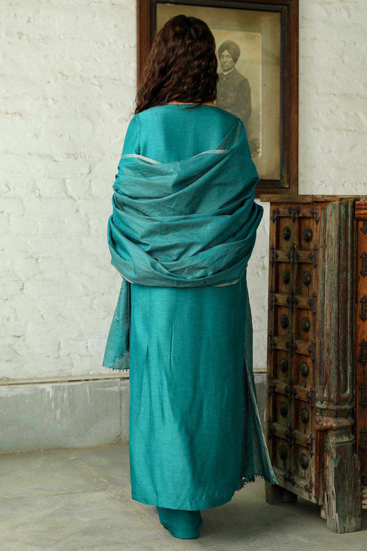 Teal Zari Embroidered Kurta Set