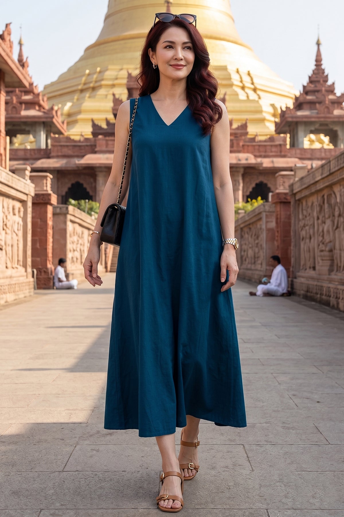 Buy Teal A-Line Cotton Maxi Dress for women by Sneha B online available at scrollnshops