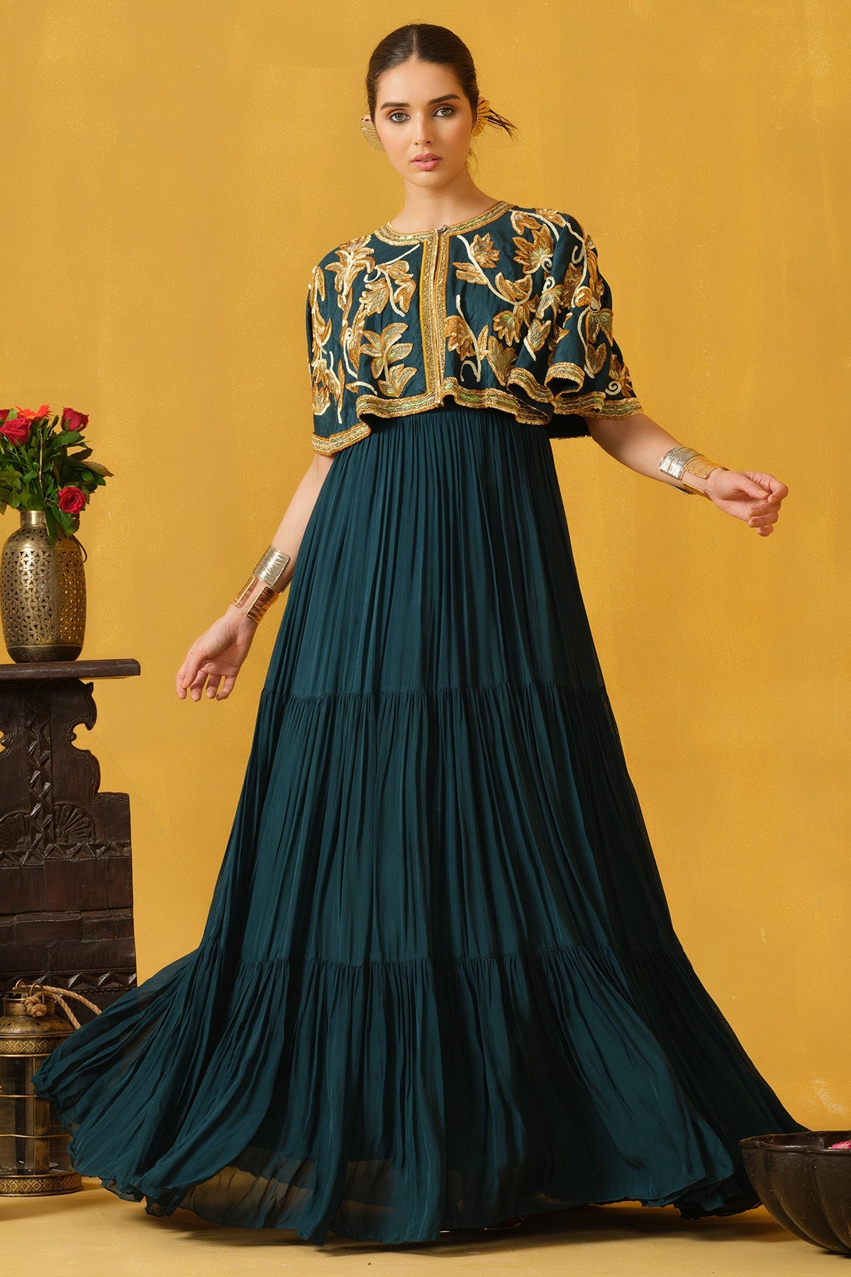 Buy Teal Applique Embellished Gown for women by Abstract By Megha Jain Madaan online available at scrollnshops