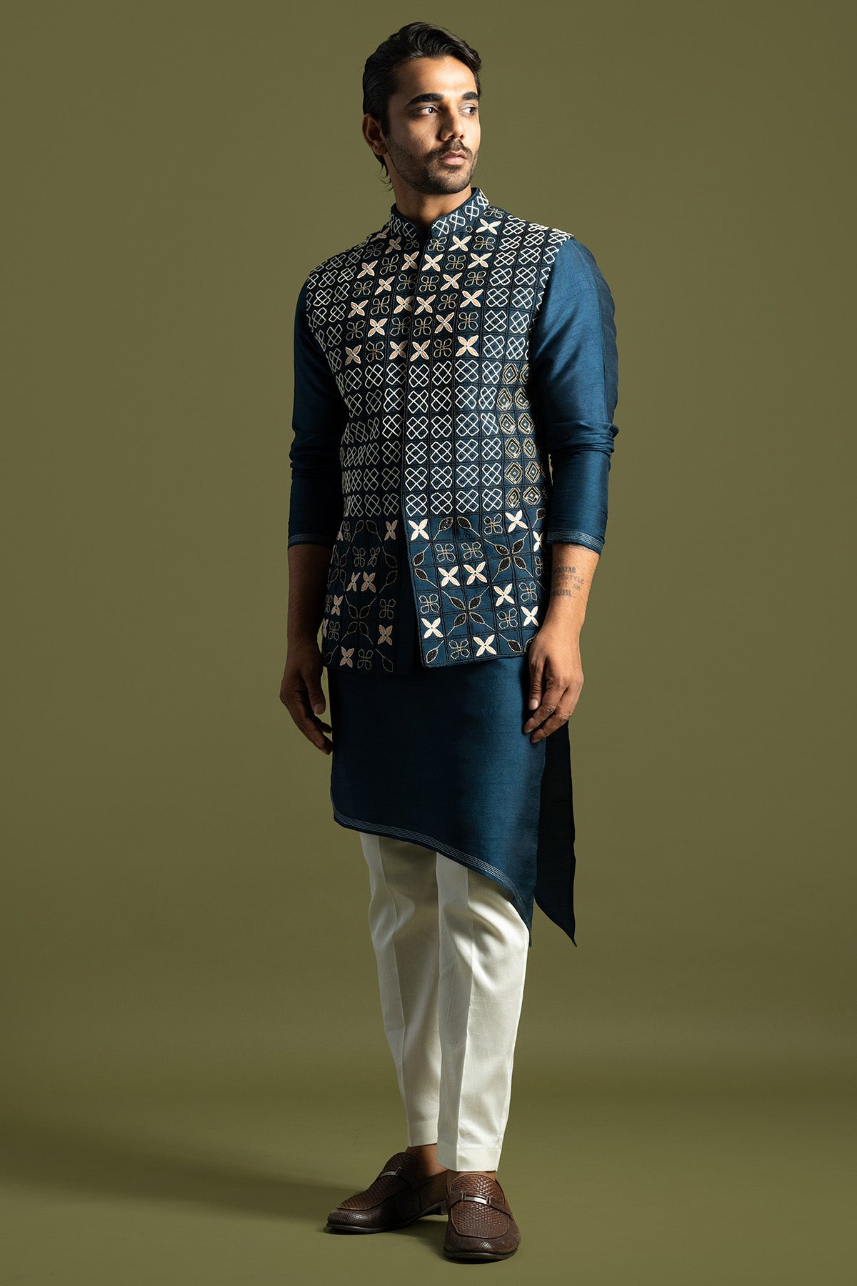 Teal Bamberg Silk Bundi Jacket