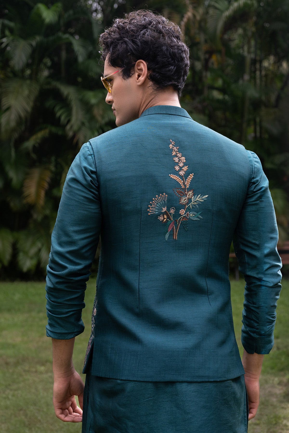 Teal Bamsilk Forest Kurta Set