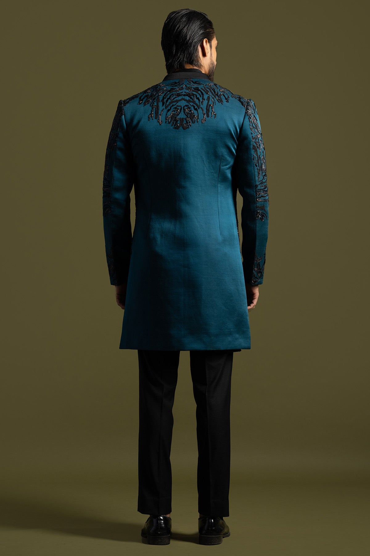 Teal Black Shaded Achkan Set