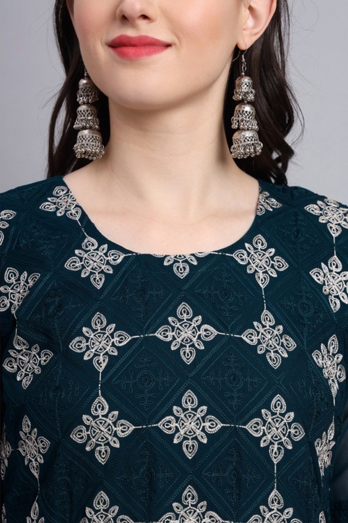 Teal Blue Chikankari Work Kurta