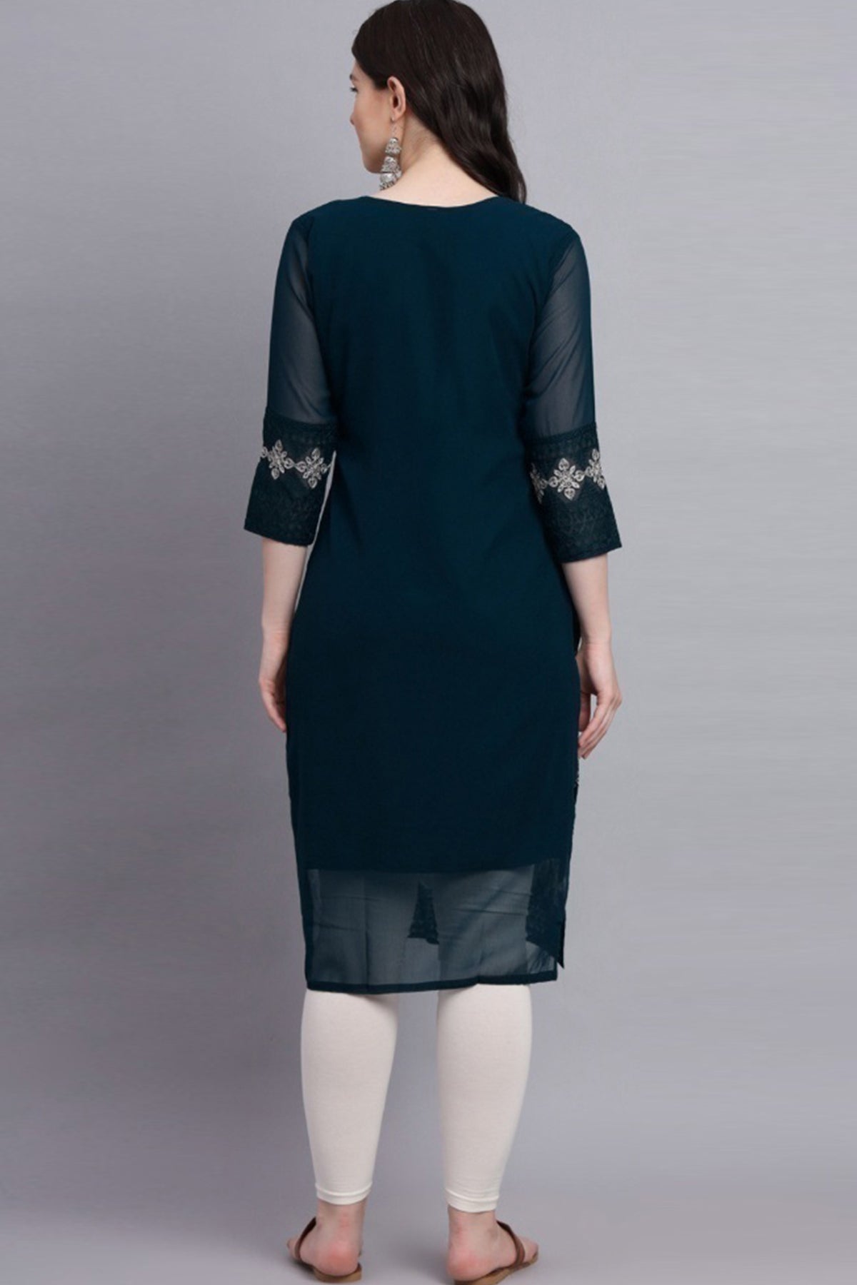 Teal Blue Chikankari Work Kurta