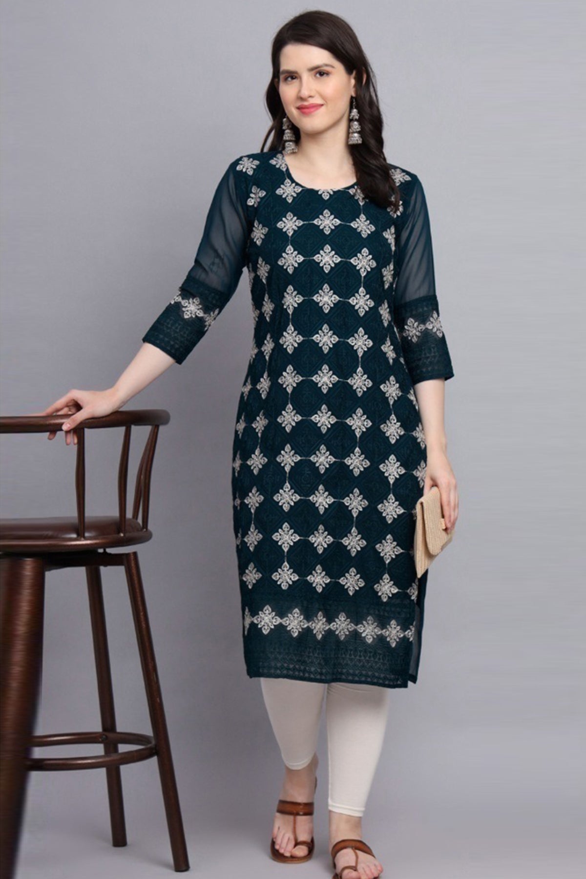 Buy Teal Blue Chikankari Work Kurta for women by Aastha Fashion online available at scrollnshops