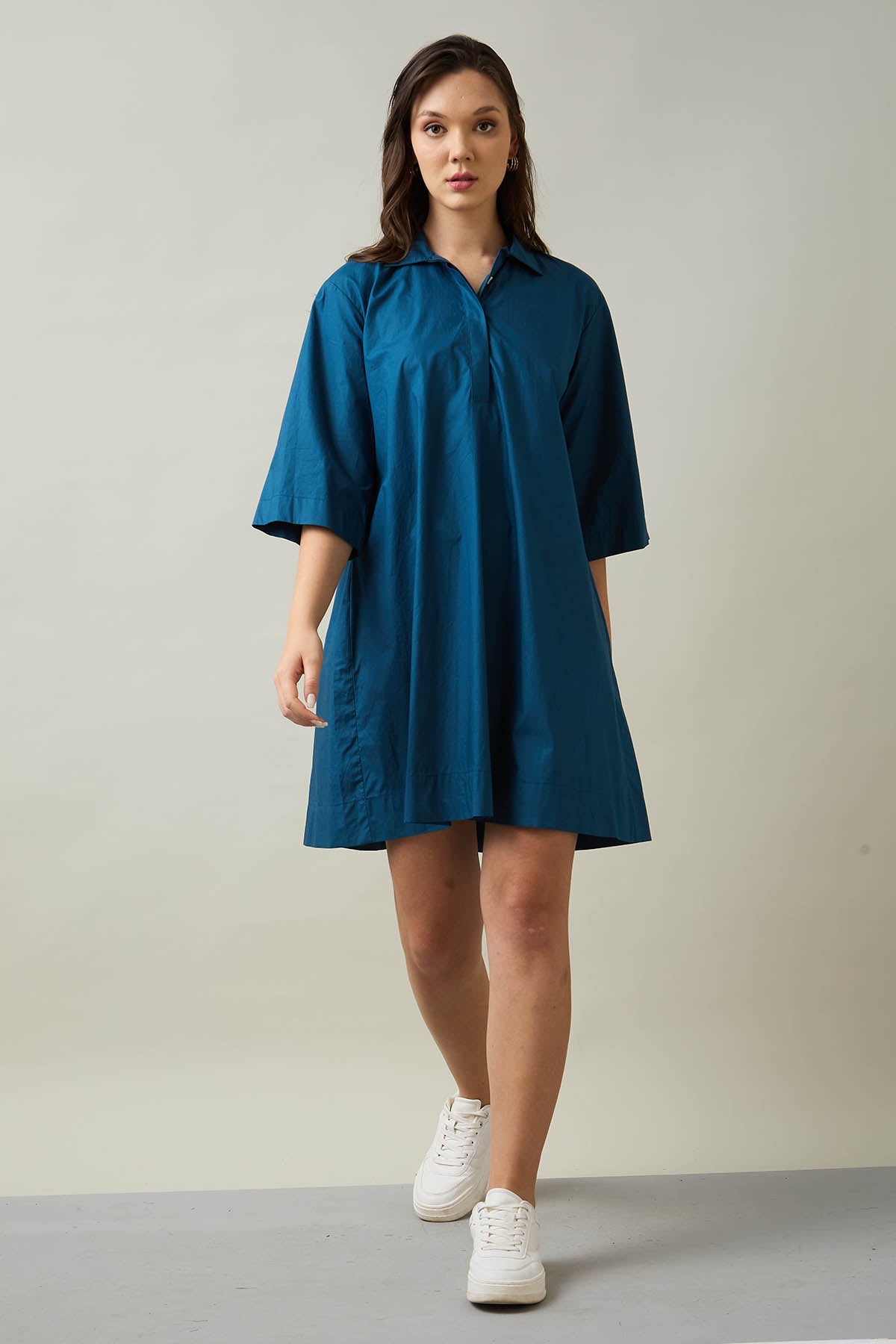 Buy Teal Blue Cotton Flare Dress by 7teen12 for women online at ScrollnShops