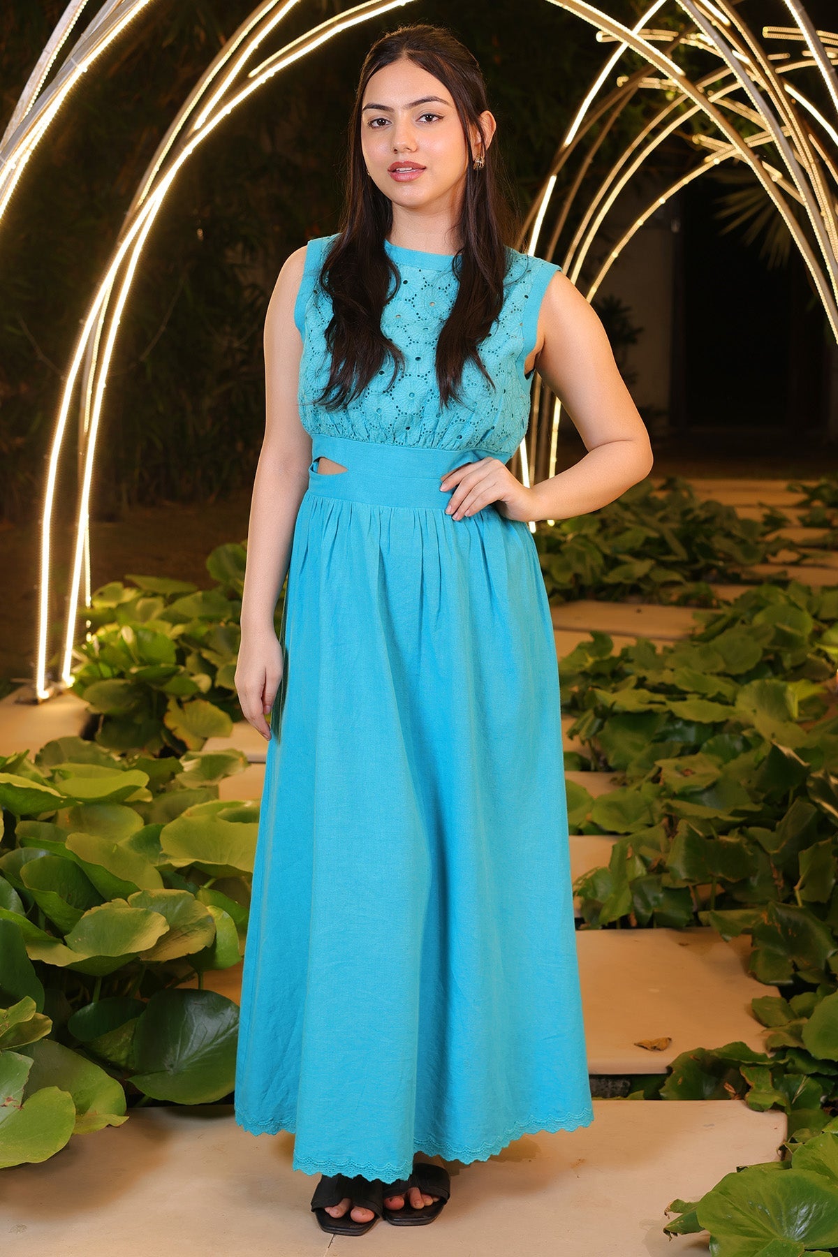 Buy Teal Blue Cotton Floral Dress for women by Styleonn online available at scrollnshops