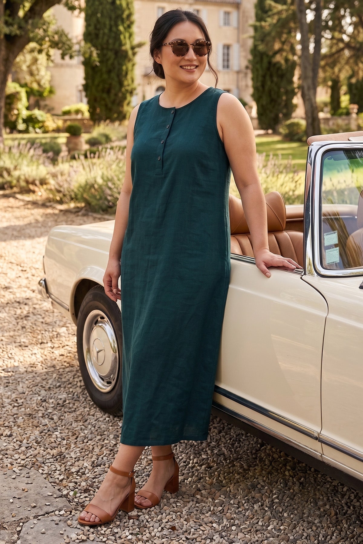 Teal Blue Cotton Linen Dress