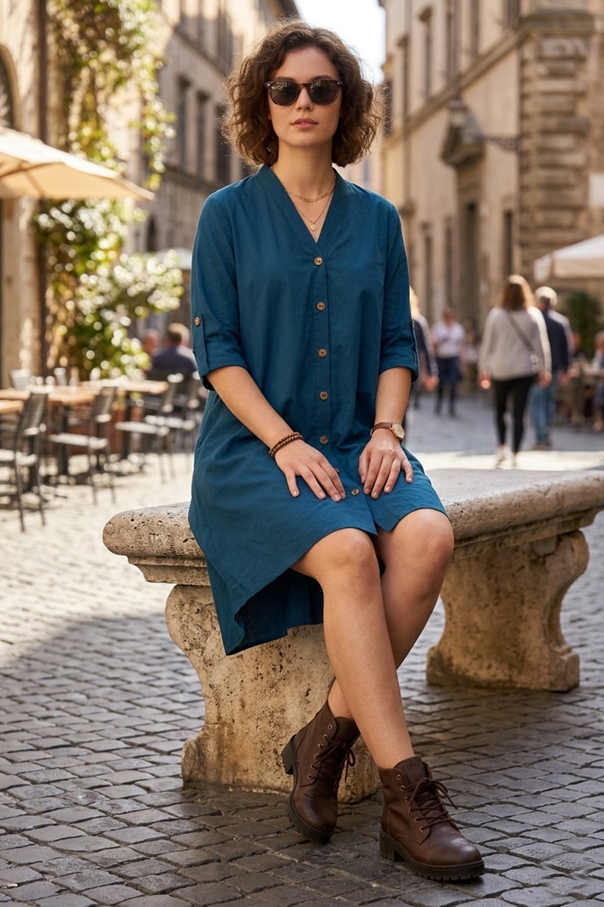 Cotton Teal Blue Oversize Dress