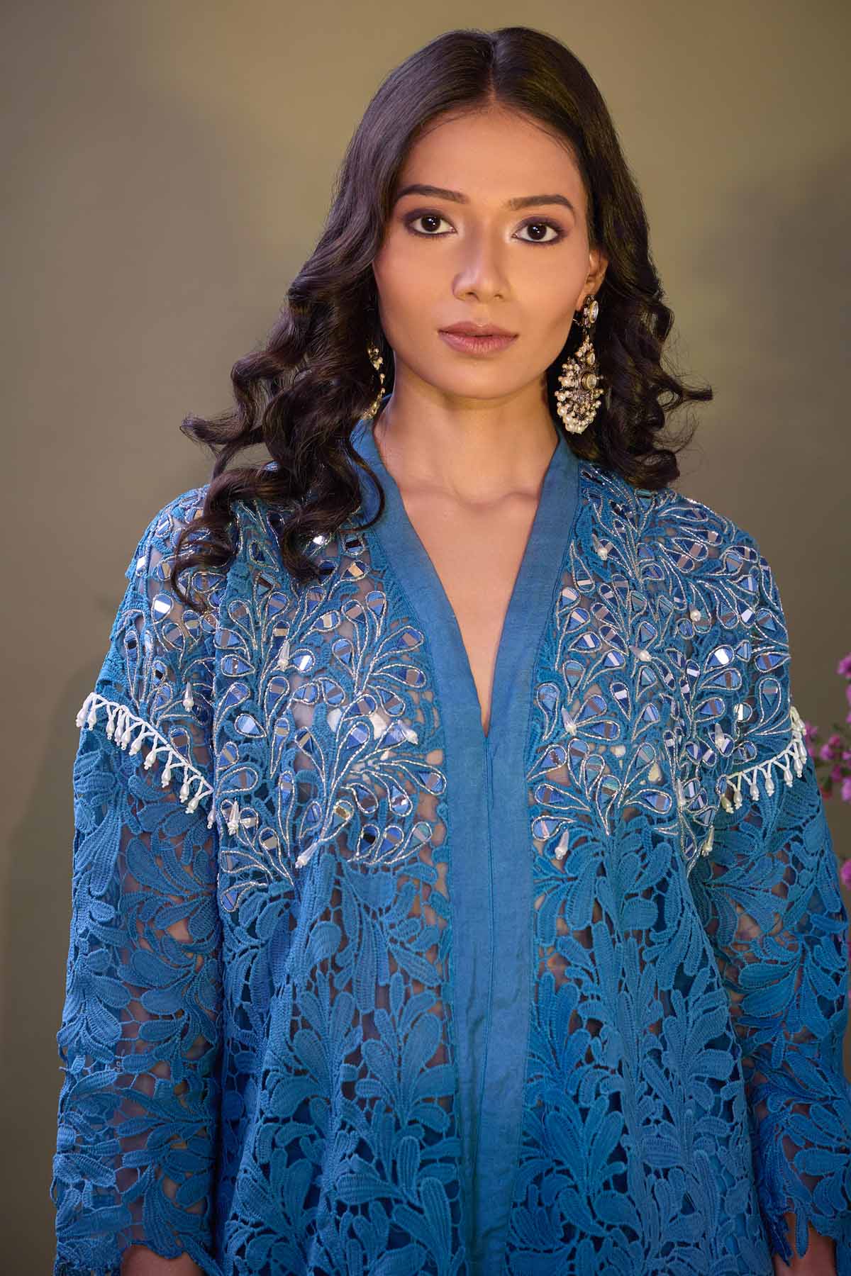 Teal Blue Cut Work Kurta & Dhoti