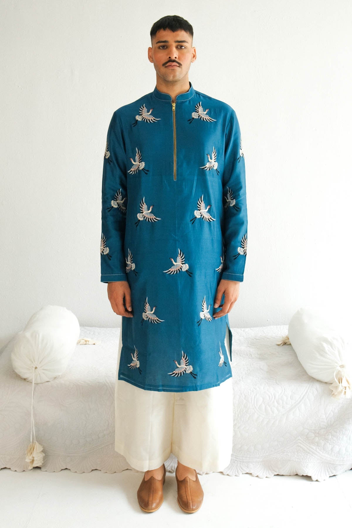 WABI SABI Teal Blue Embroidered Kurta Set for men online at ScrollnShops