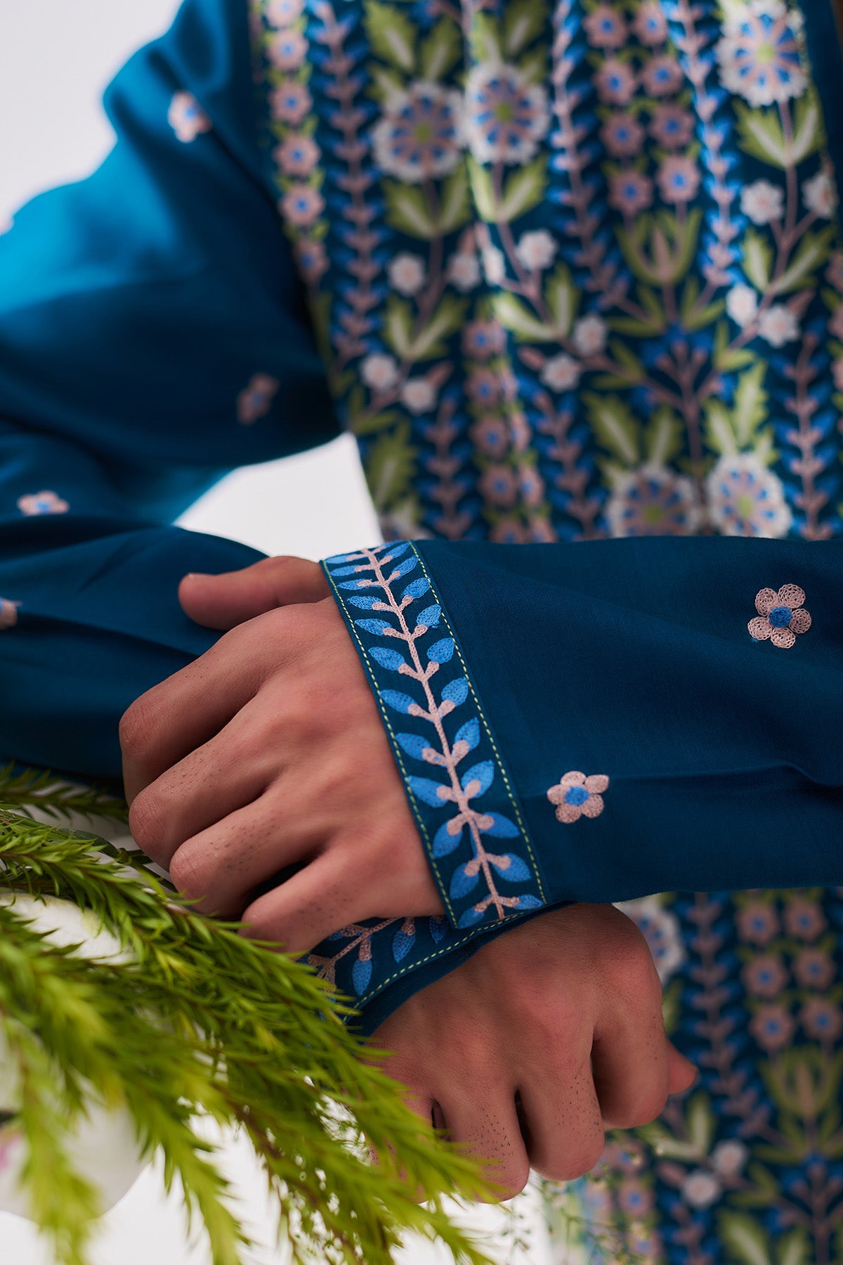 Teal Blue Floral Kurta & Pants