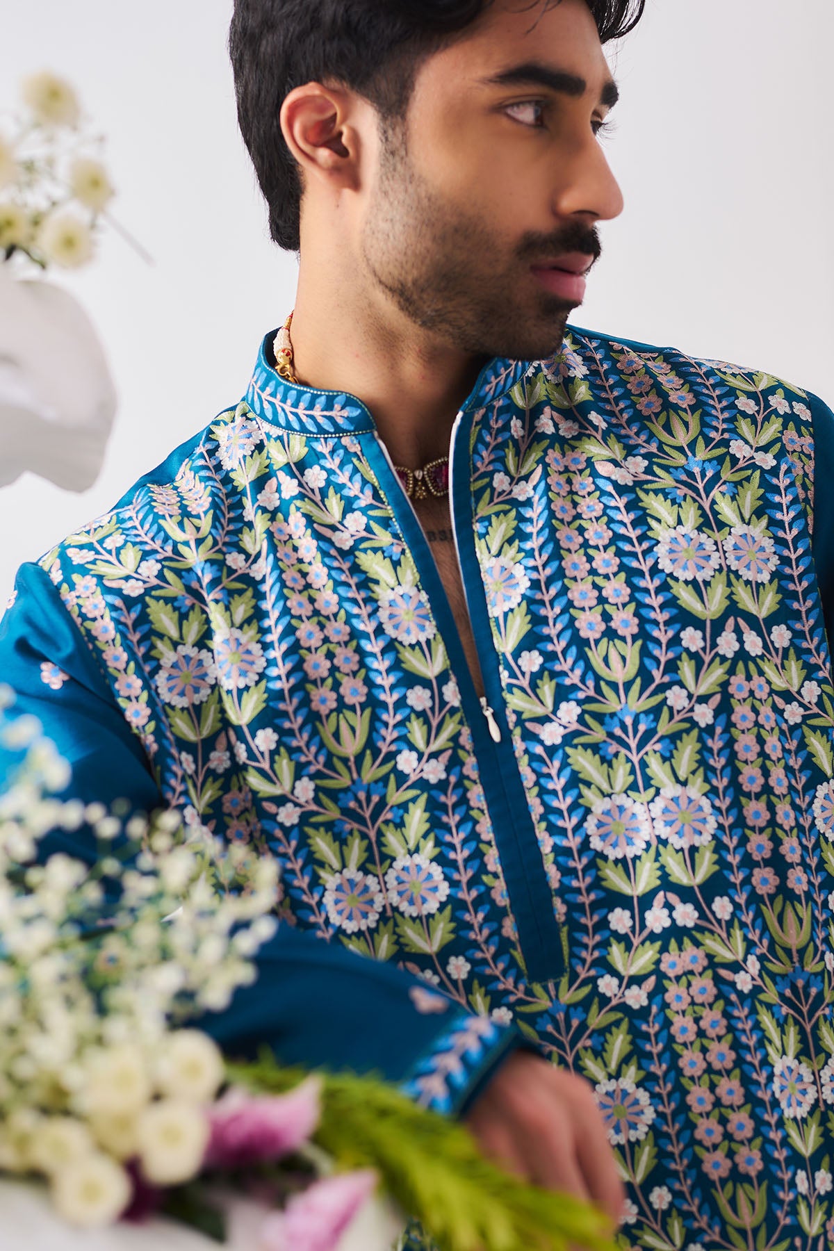 Teal Blue Floral Kurta & Pants