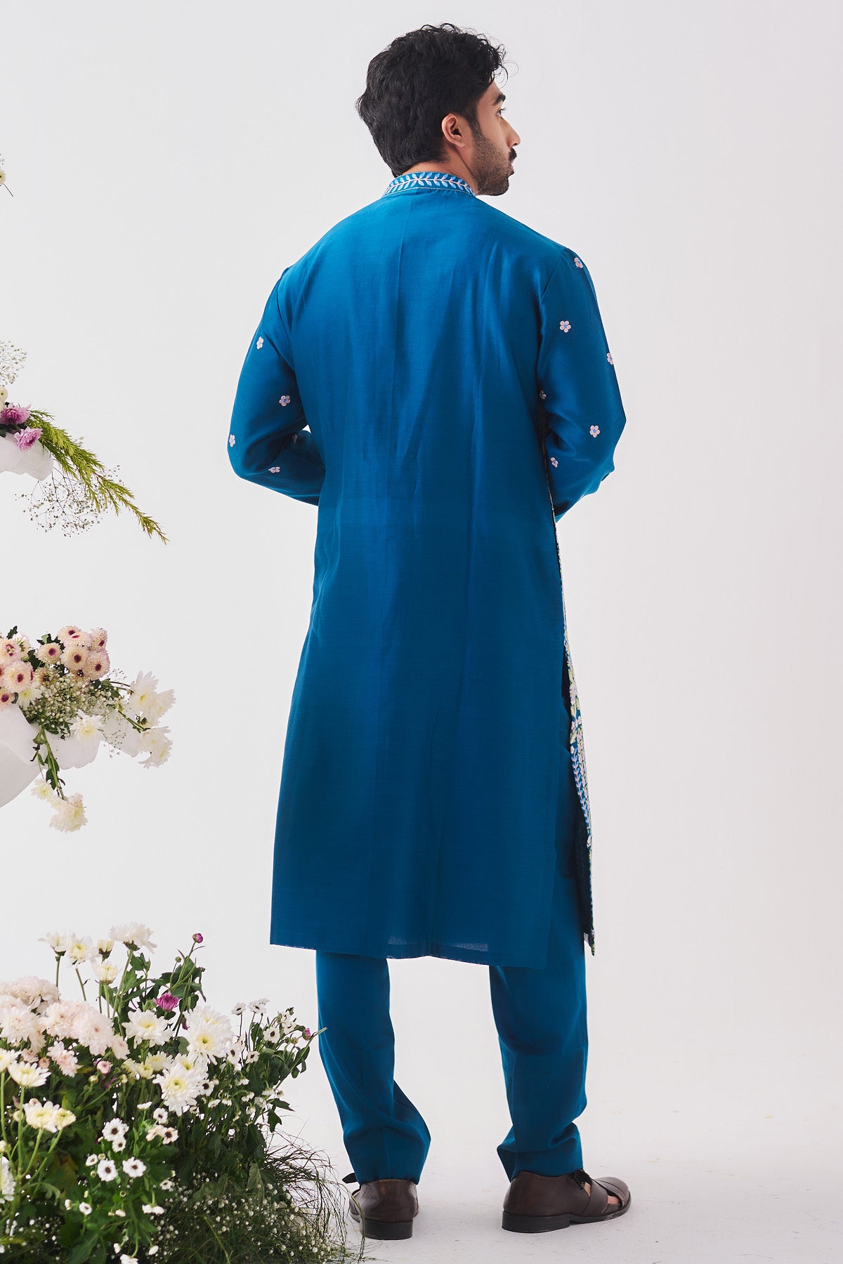 Teal Blue Floral Kurta & Pants