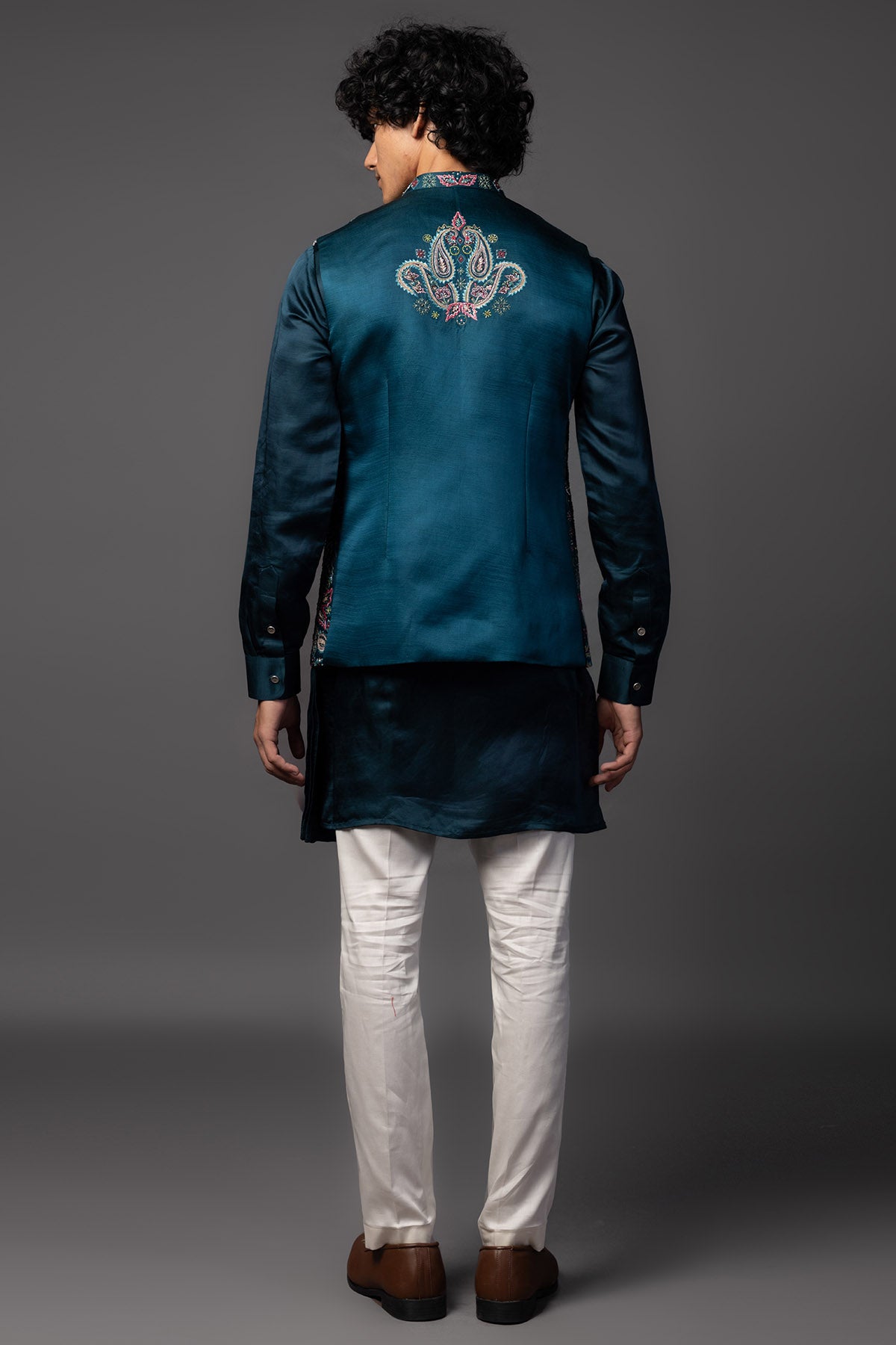 Teal Blue Kasuti Work Kurta Set