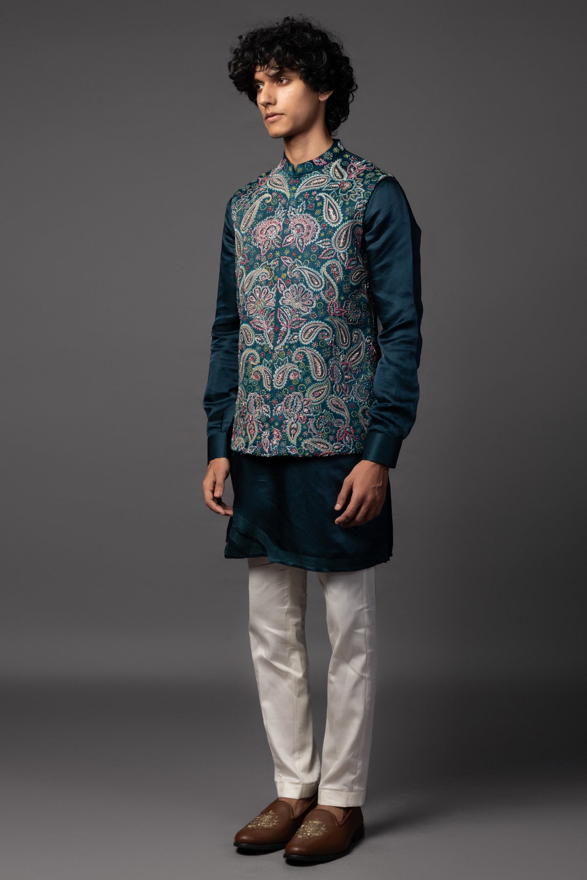 Teal Blue Kasuti Work Kurta Set