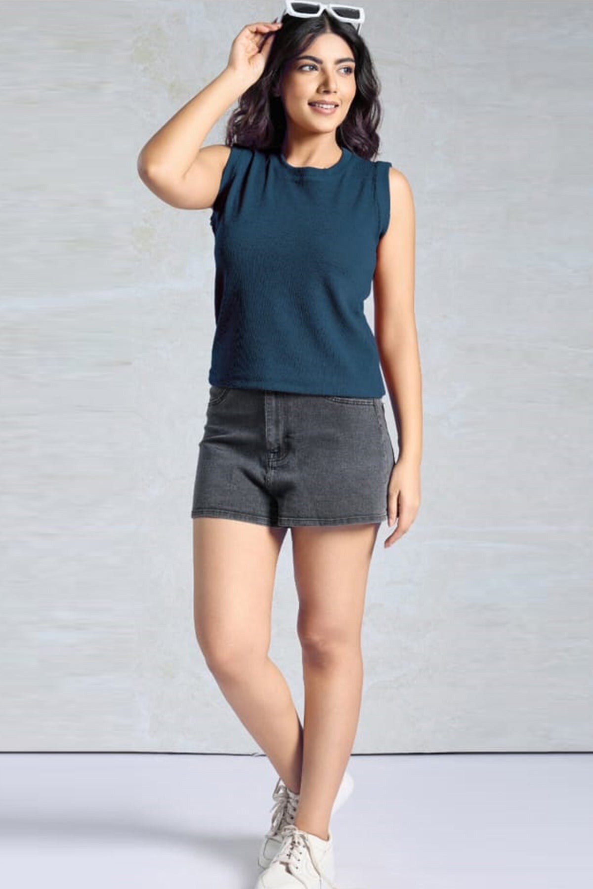 Buy Teal Blue Knitted Slim Fit Top for women by Aastha Fashion online available at scrollnshops