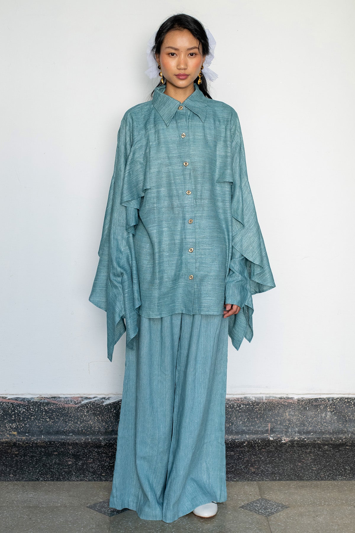 Teal Blue Linen Shirt & Pants