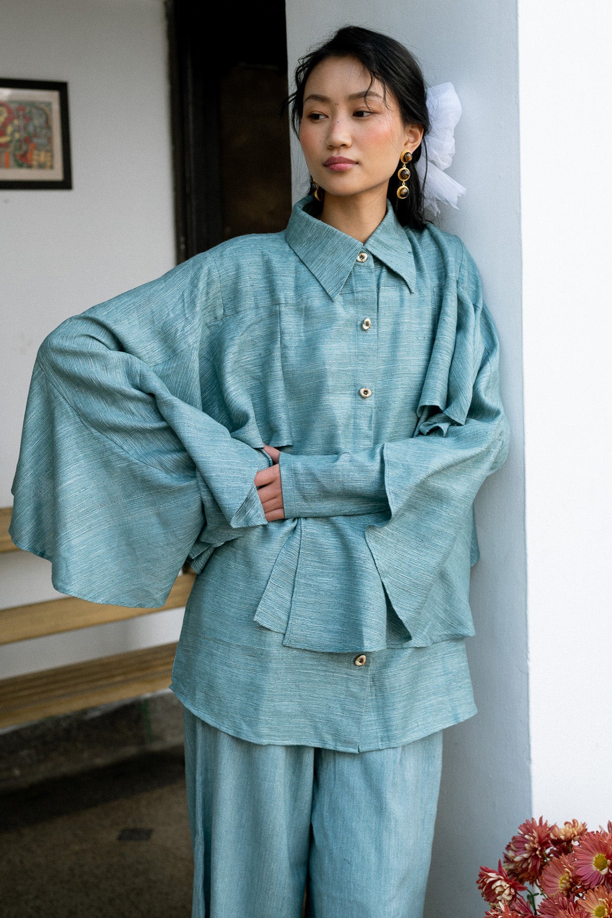 Teal Blue Linen Shirt & Pants