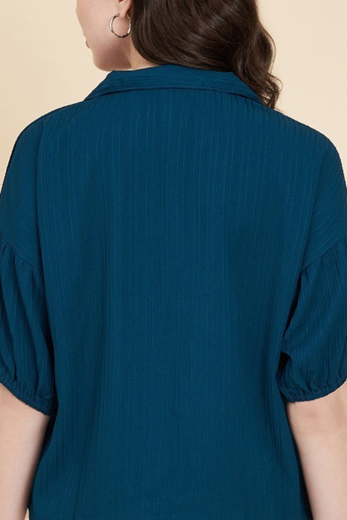 Teal Blue Popcorn Style Shirt