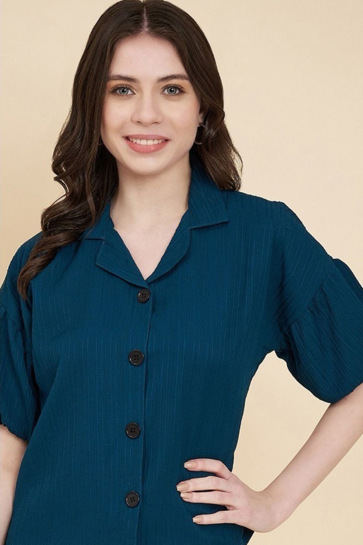 Teal Blue Popcorn Style Shirt