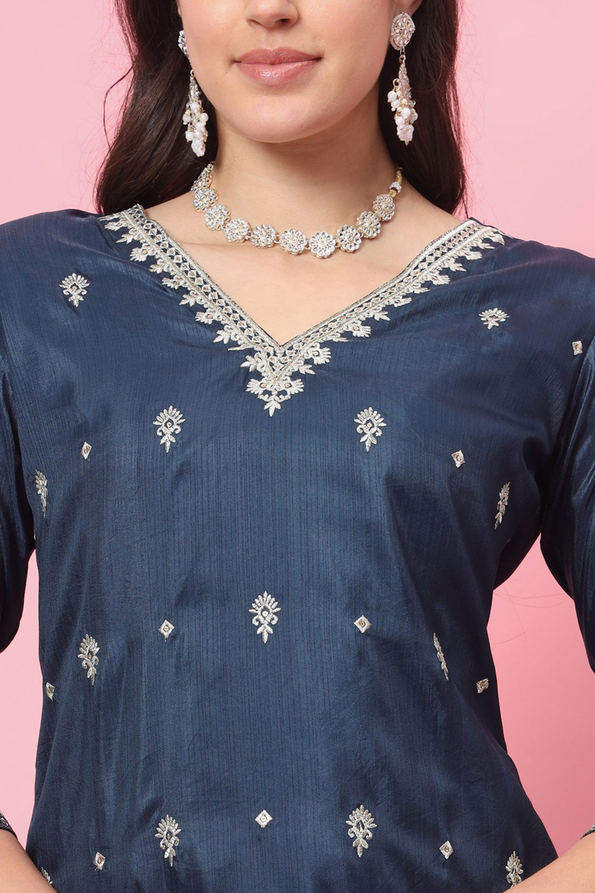 Teal Blue Silk Blend Kurta Set