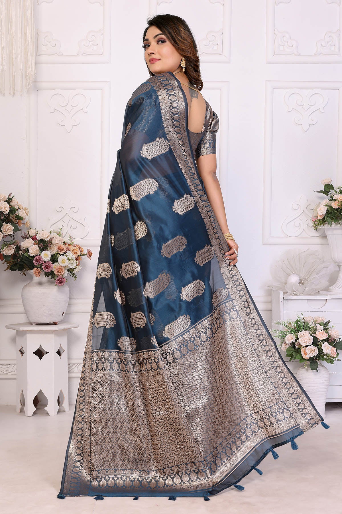 Teal Blue Soft Organza Saree