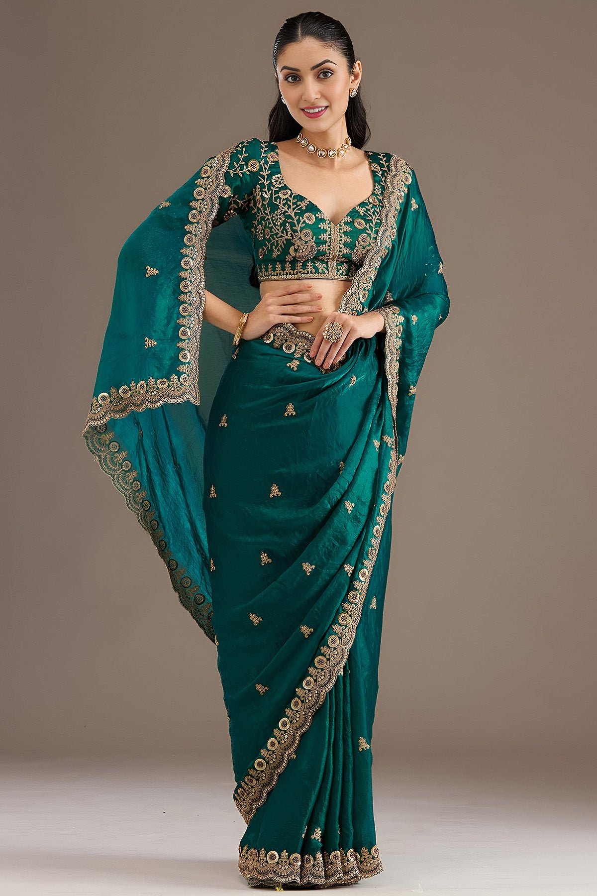 Teal Blue Tissue Diamond Saree