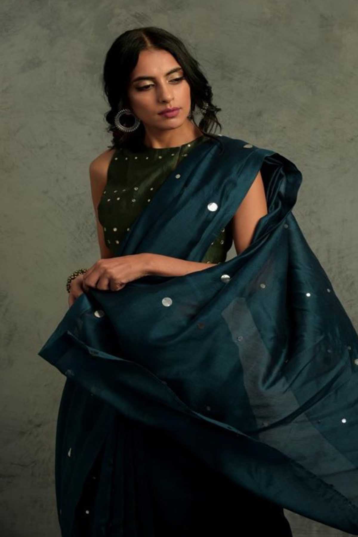 Teal Chanderi Saree & Blouse