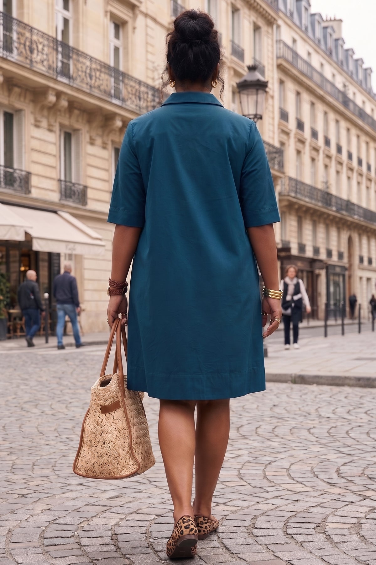 Teal Cotton Box Pleated Dress