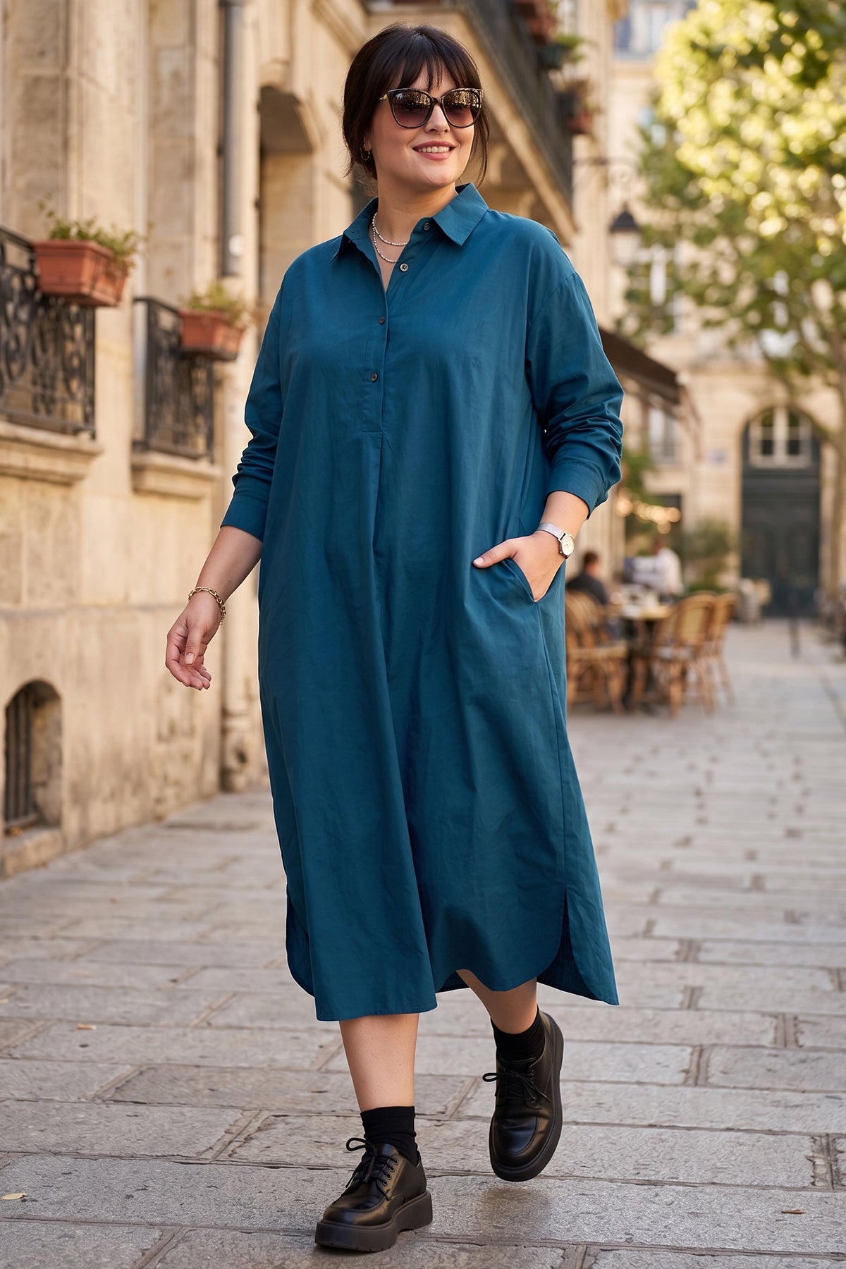 Buy Teal Cotton Cambric Midi Dress for women by Sneha B online available at scrollnshops