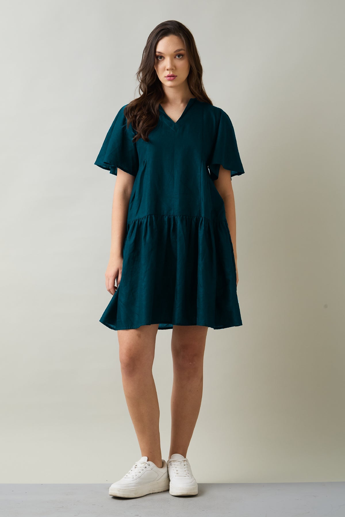 Buy Teal Cotton Linen Flare Dress for Women by SNEHA B Designer online available at scrollnshops