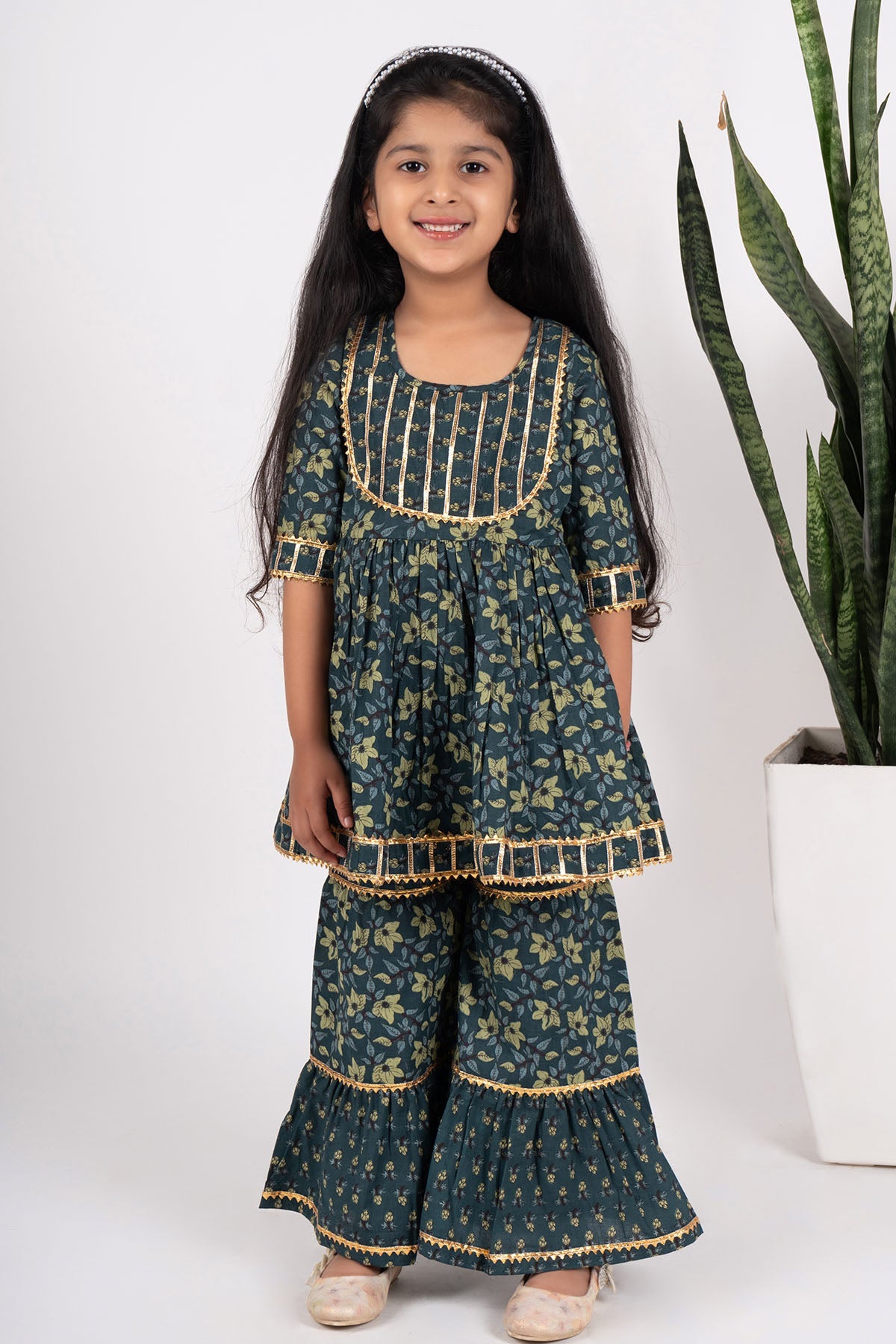 Buy Teal Cotton Printed Kurta Set by ViYa for Girls online at ScrollnShops