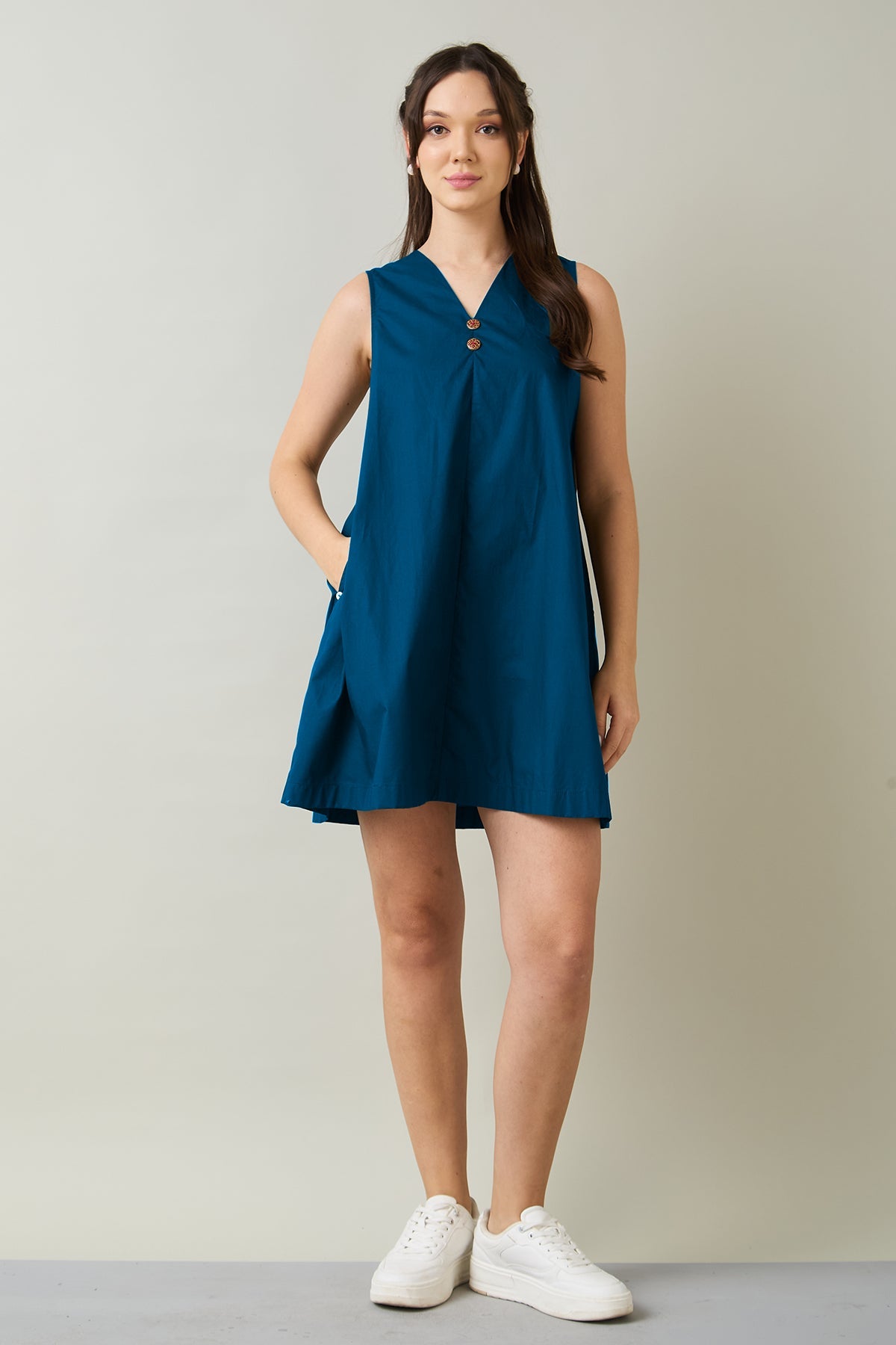 Buy Teal Cotton Sleeveless Dress for Women by SNEHA B Designer online available at scrollnshops