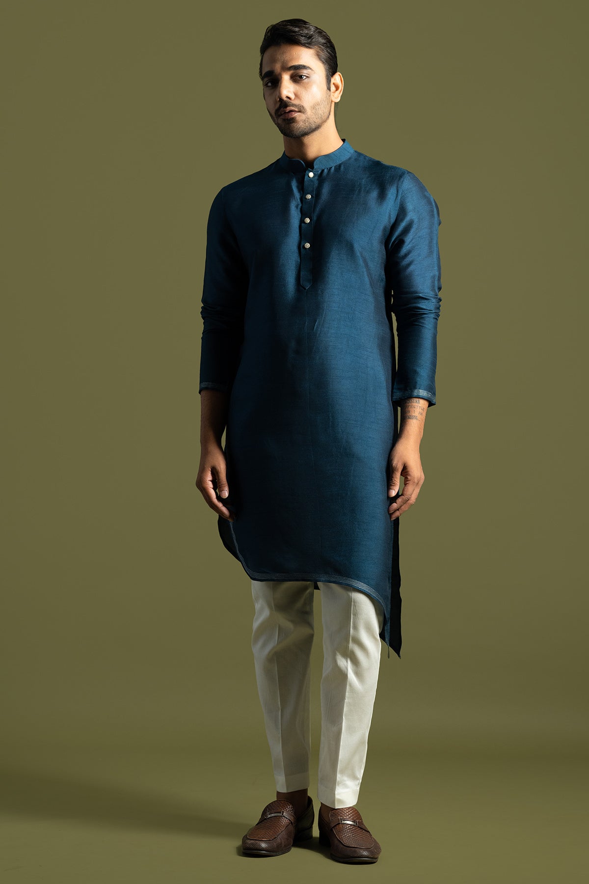 Buy Teal Diagonal Cut Kurta & Pants for men by Paarsh Atelier online available at scrollnshops