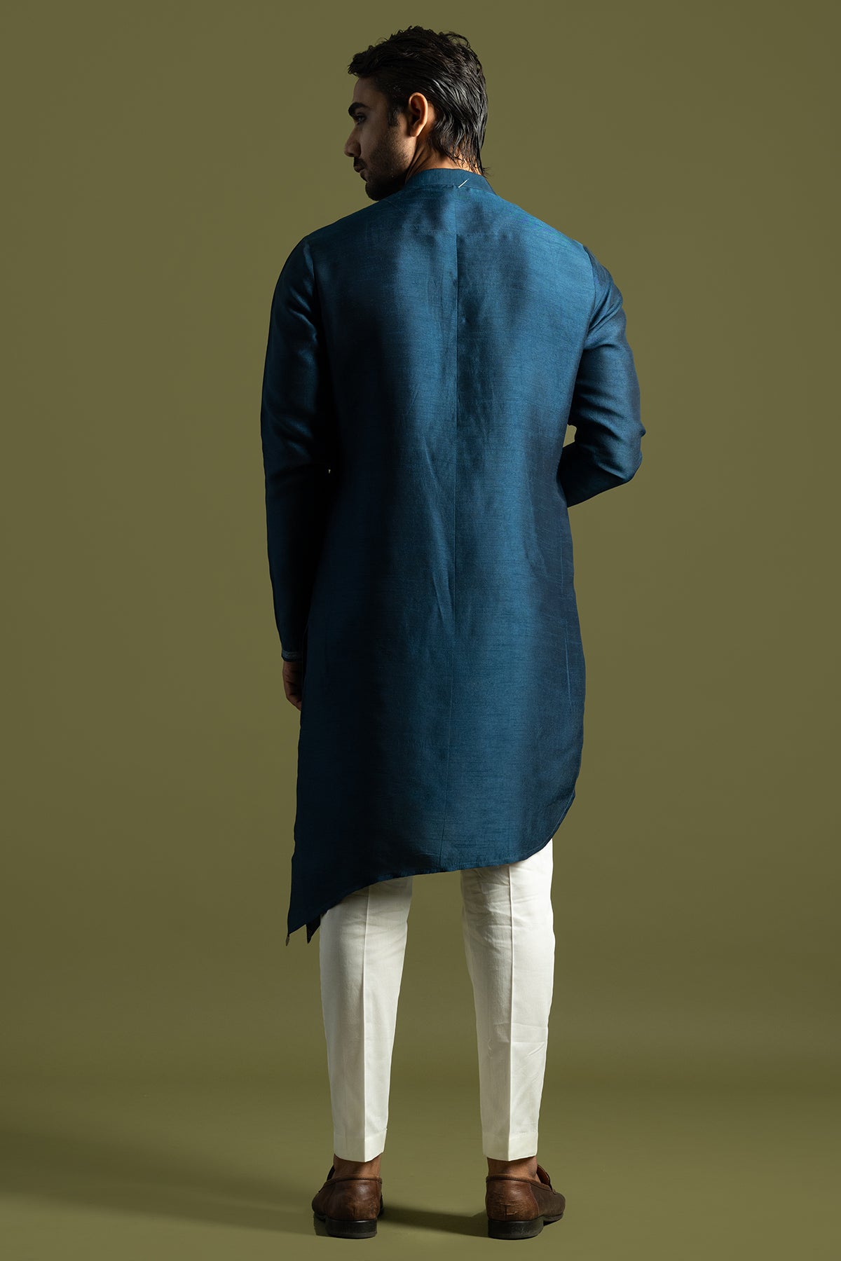 Teal Diagonal Cut Kurta & Pants
