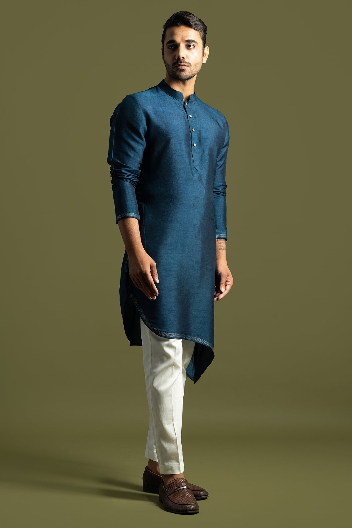 Teal Diagonal Cut Kurta & Pants
