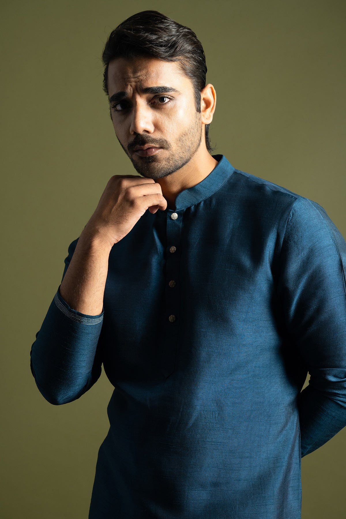 Teal Diagonal Cut Kurta & Pants