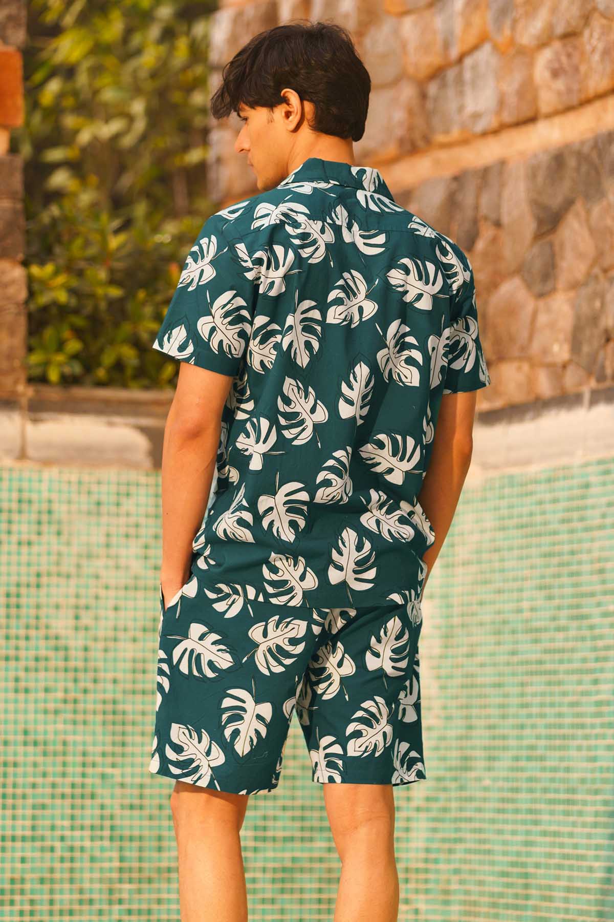 Teal Digital Leaf Print Shirt