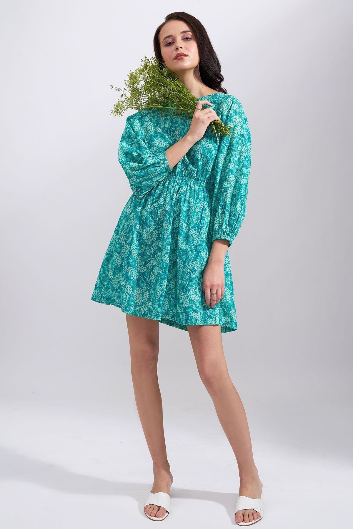 Buy Teal Digital Printed Mini Dress for Women by 97 Motifs Designer online available at scrollnshops