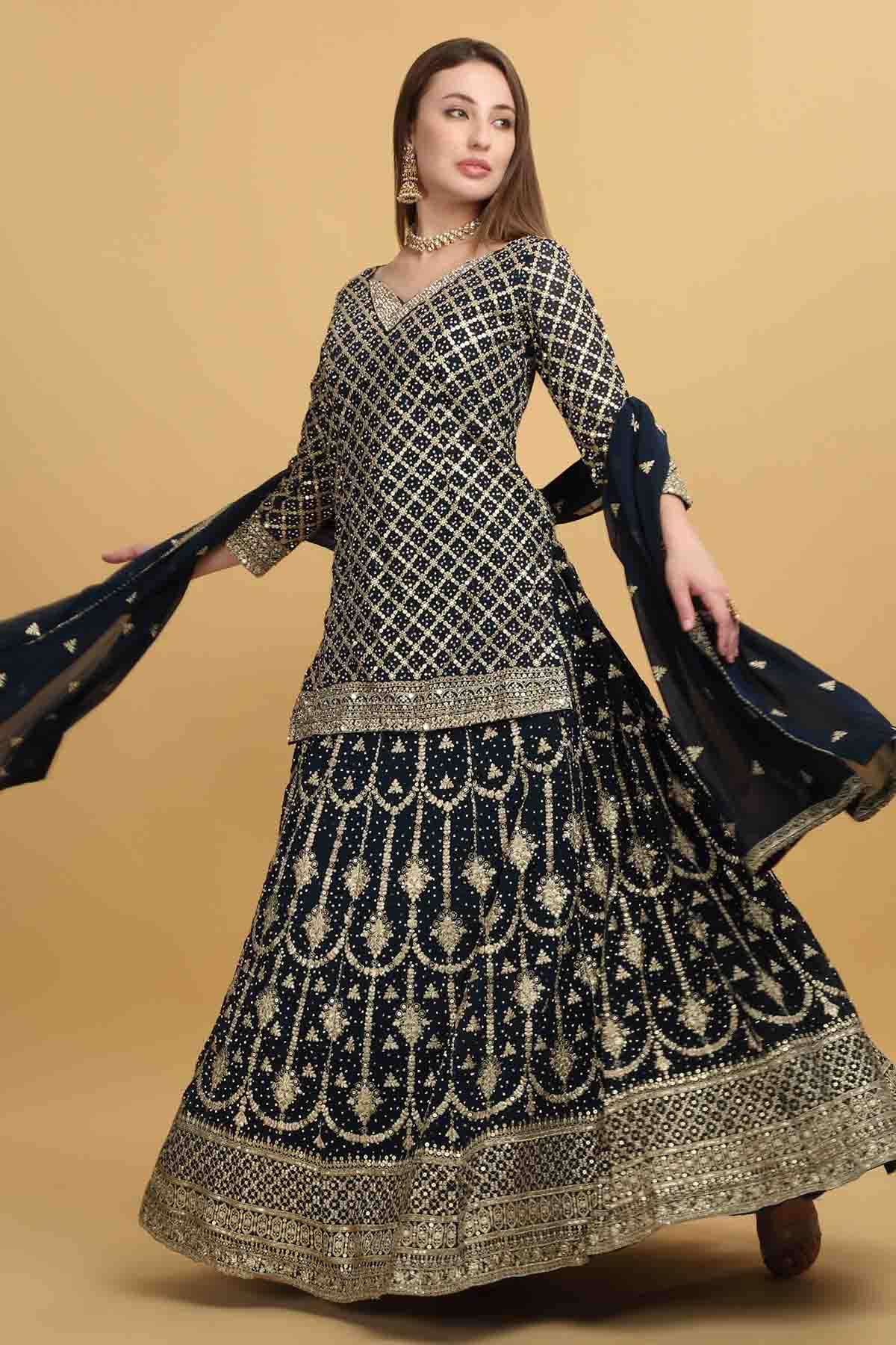 Teal Embroidered Lehenga Set