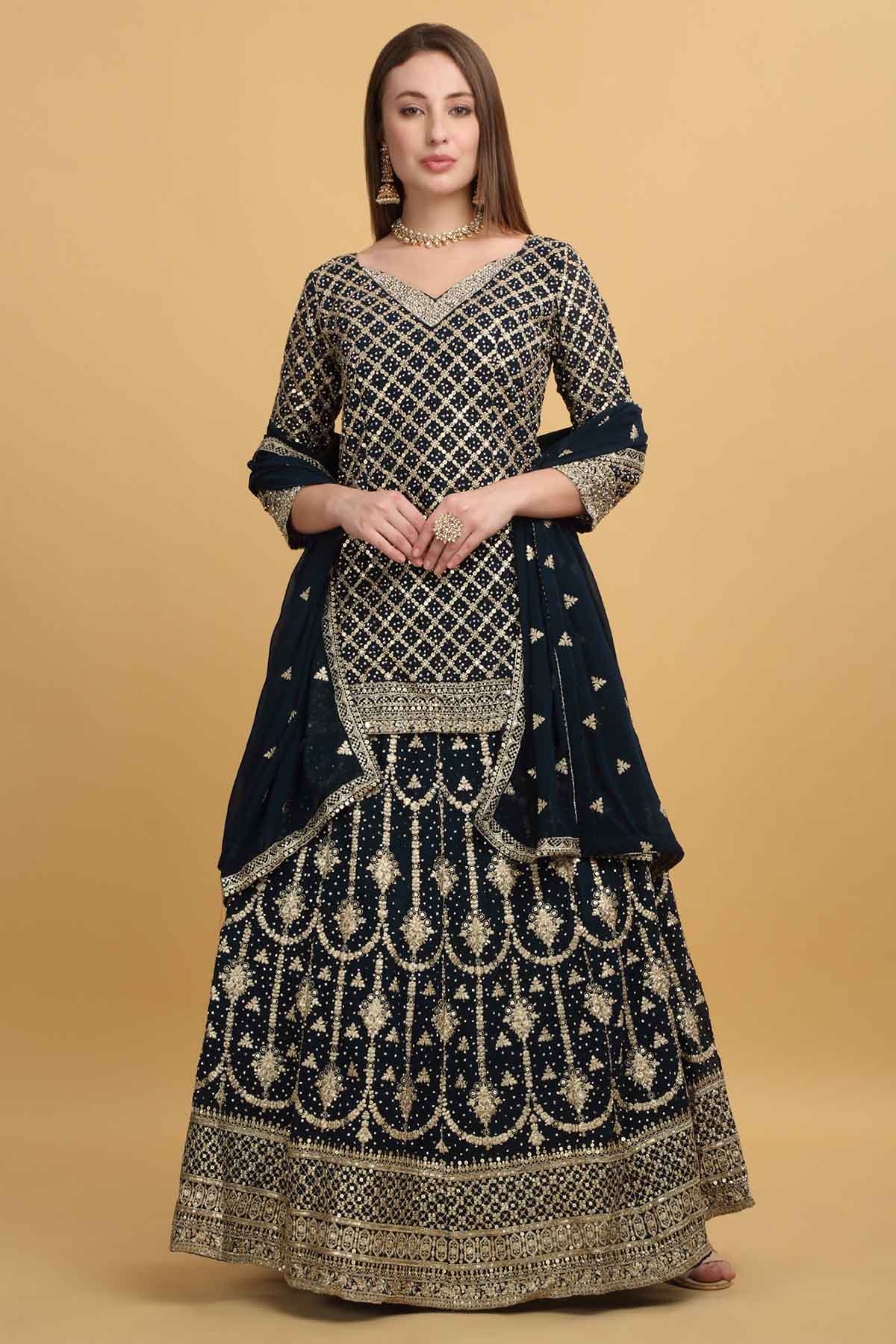 Buy Teal Embroidered Lehenga Set by Aham Vayam for women online at ScrollnShops