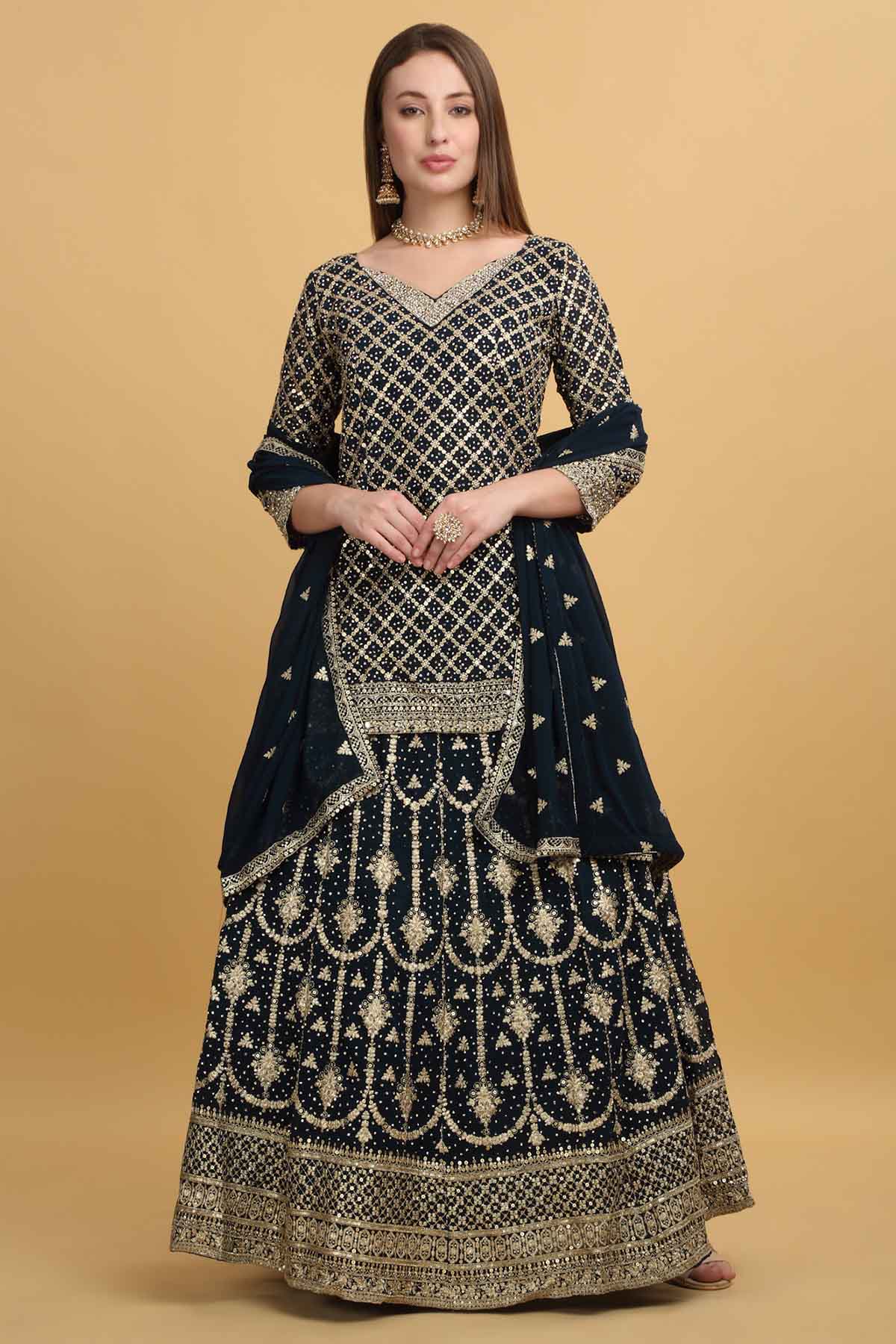 Buy Teal Embroidered Lehenga Set by Aham Vayam at ScrollnShops