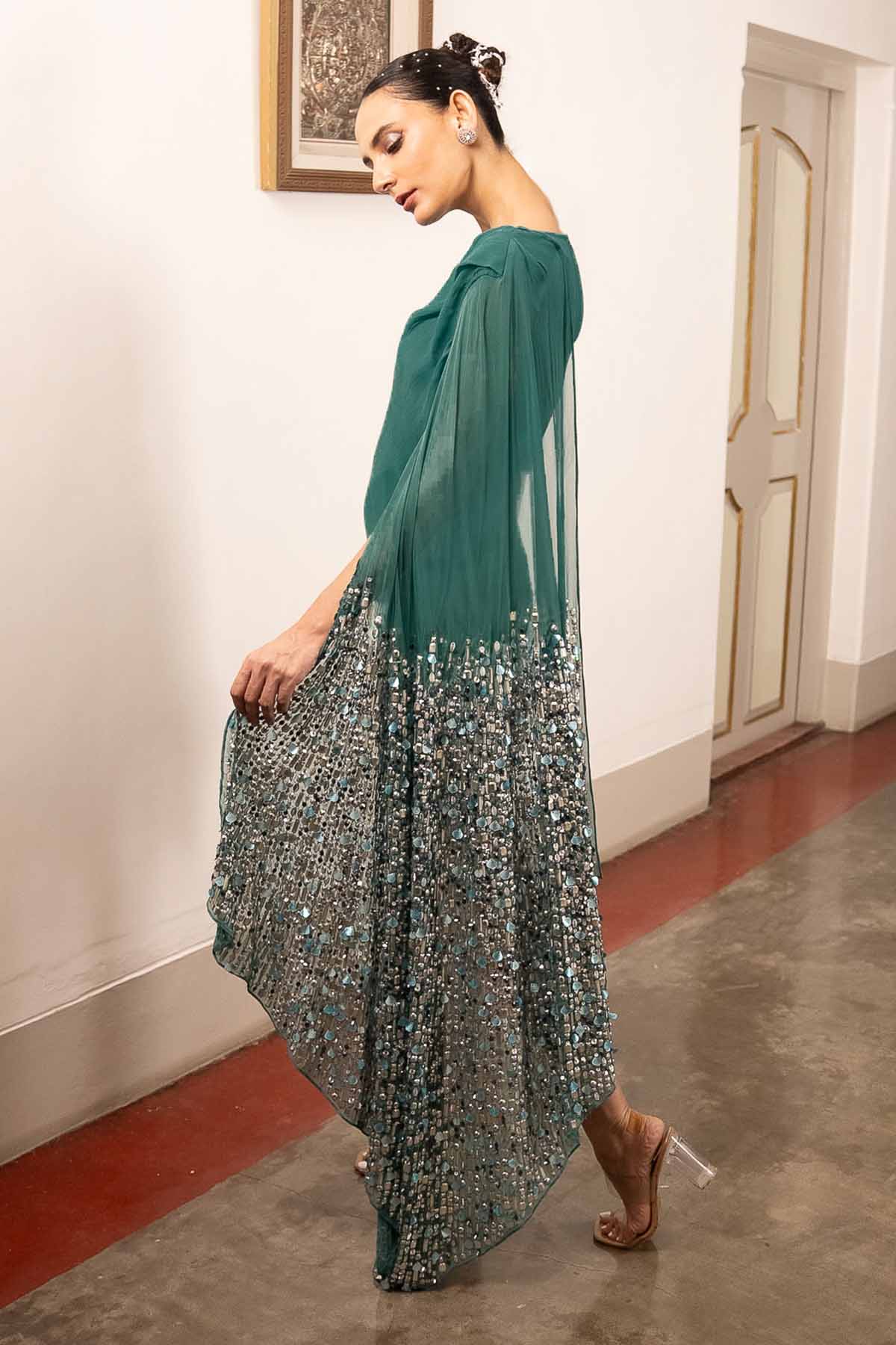 Teal Georgette Embroidered Dress