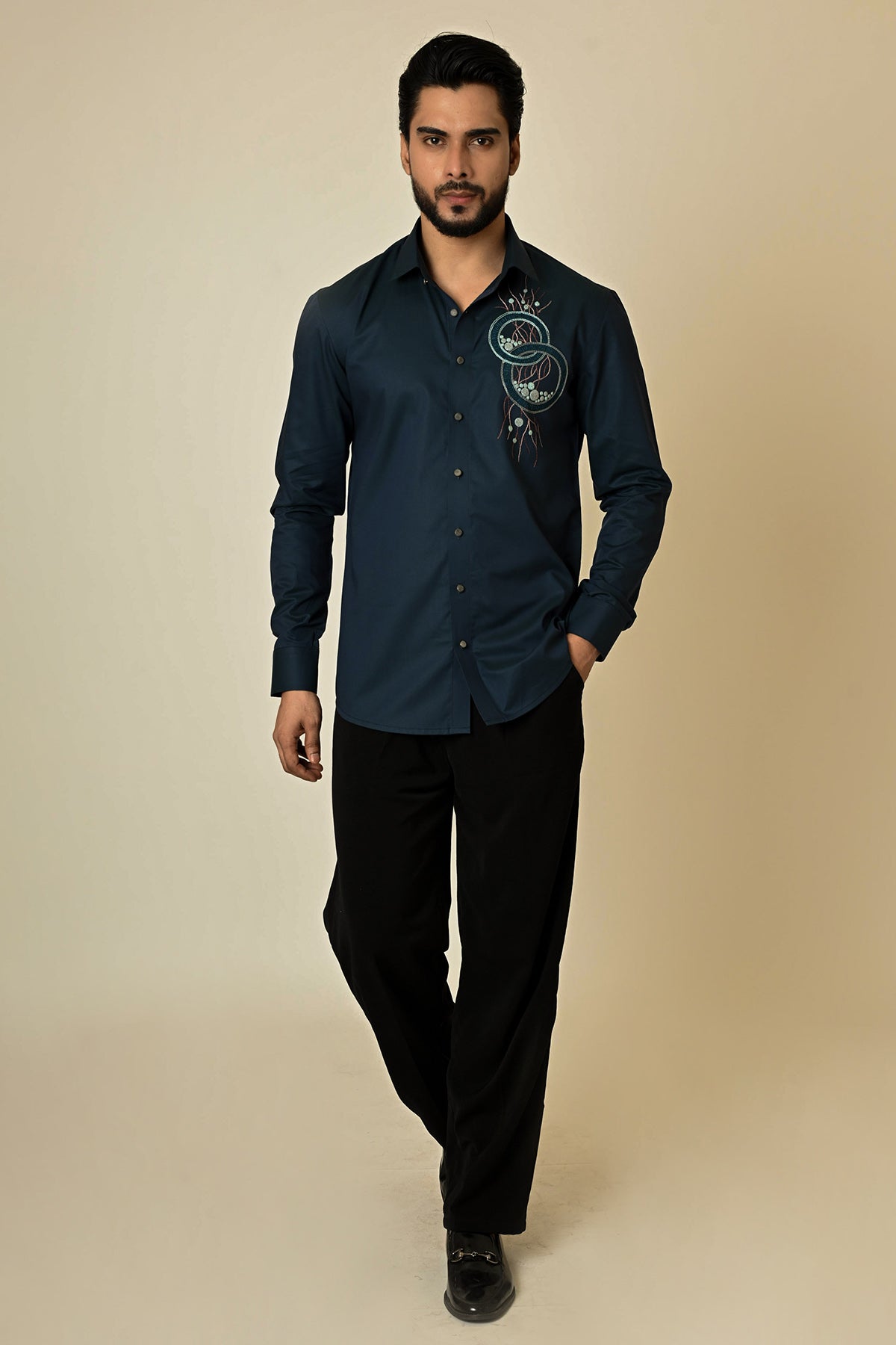 Teal Giza Cotton Thread Shirt