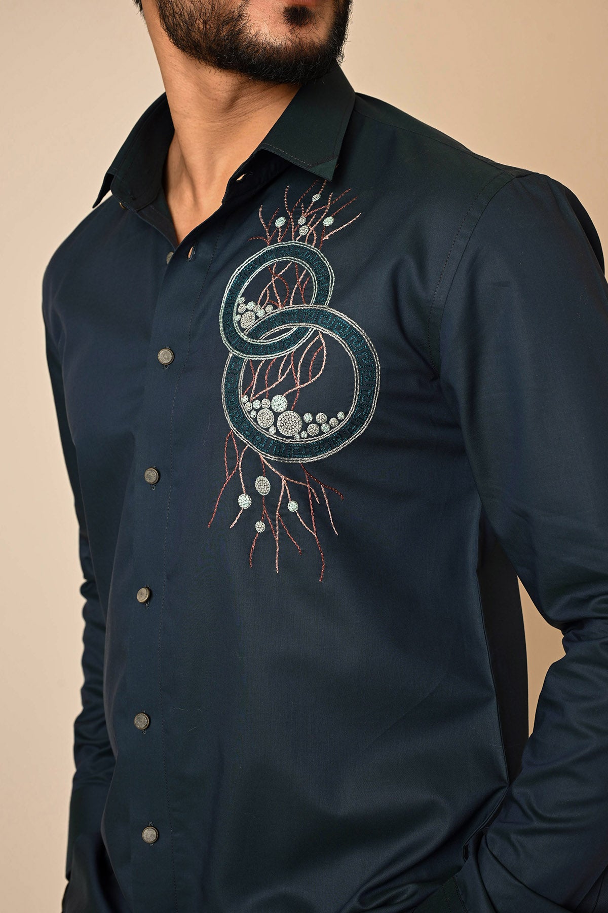 Teal Giza Cotton Thread Shirt