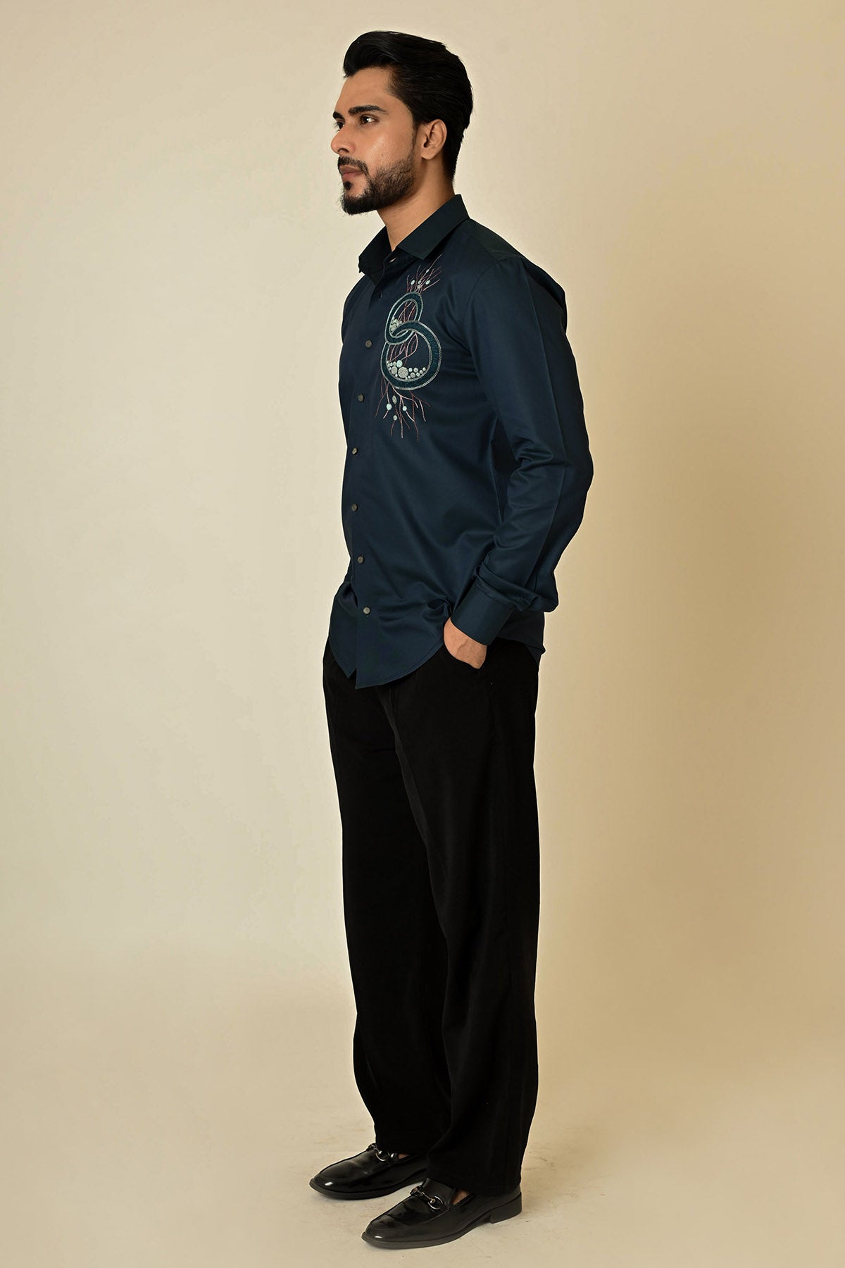 Teal Giza Cotton Thread Shirt