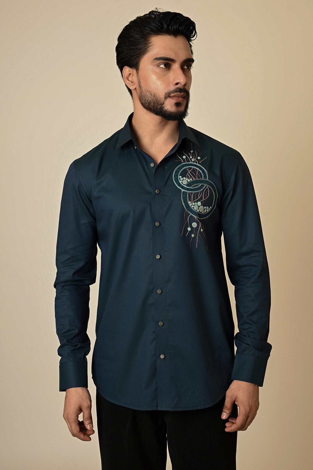 Buy Teal Giza Cotton Thread Shirt for men by Paarsh Atelier online available at scrollnshops