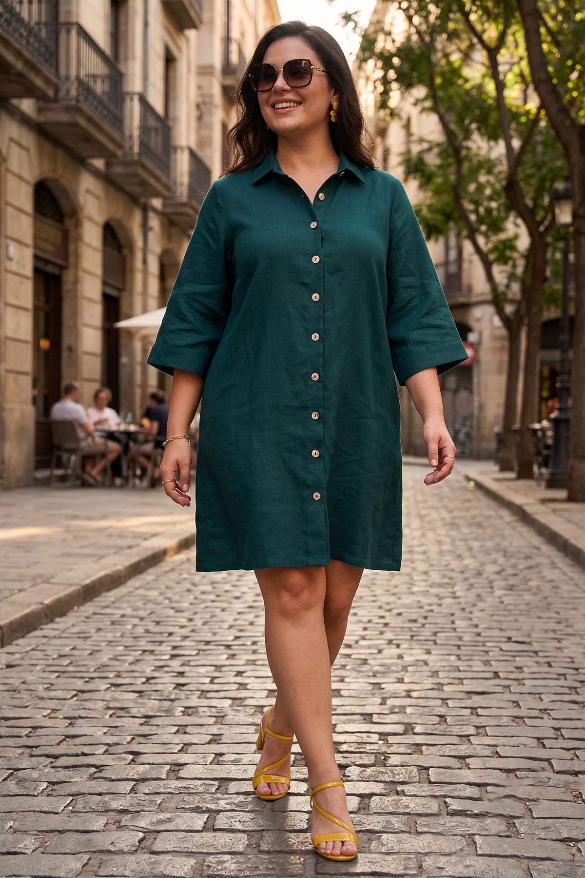 Buy Teal Green Button Shirt Dress for women by Sneha B online available at scrollnshops